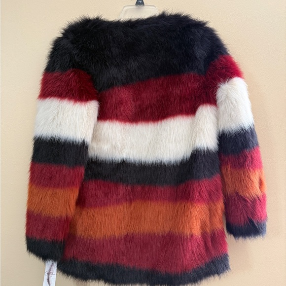 NWT XS Jessica Simpson Striped Faux Fur Jacket - Picture 2 of 8